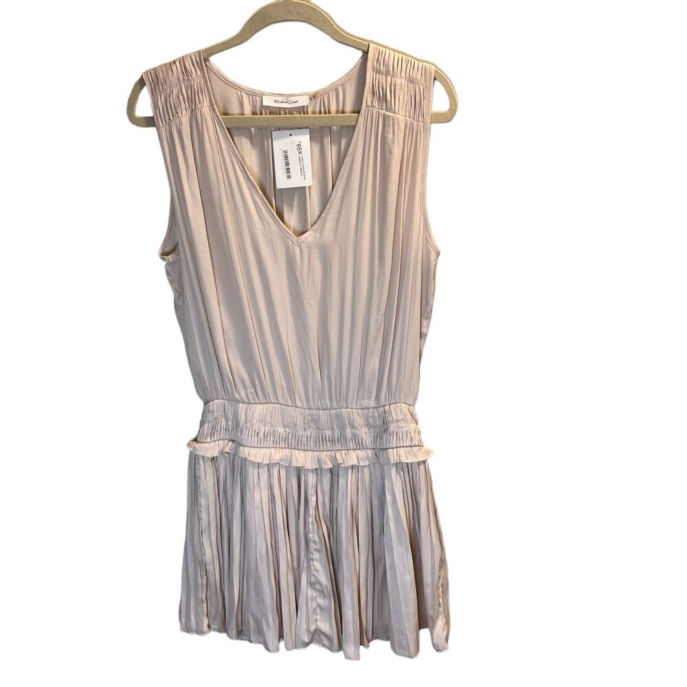 Mustard Seed V-Neck Pleated Mini Skater Dress Size Medium Ecru Beige NWT